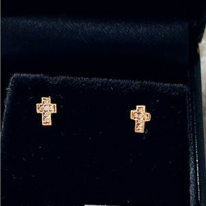 Bony Levy Gold 18KR Diamond 0.04 CT Cross Earrings for child baby
